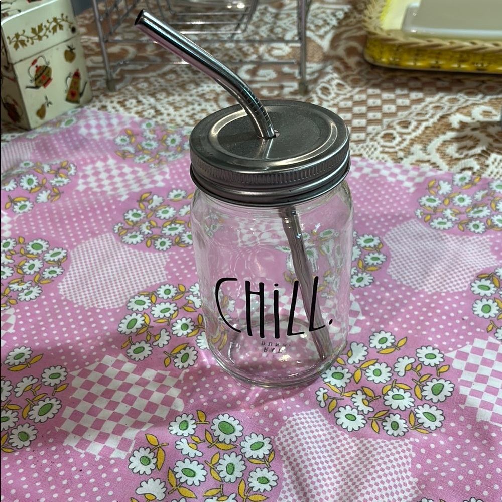 Rae Dunn Clear Glass with Metal Straw